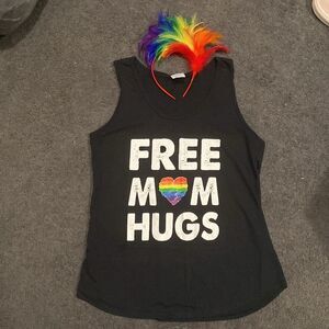 Colorful Feathered Pride Costume Headband With Free Mom Hugs Tank Top